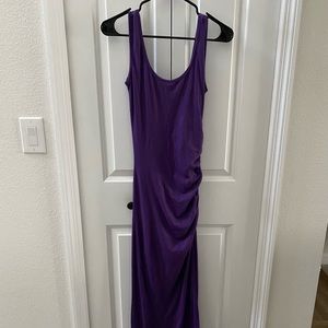 Floor length purple dress with slit